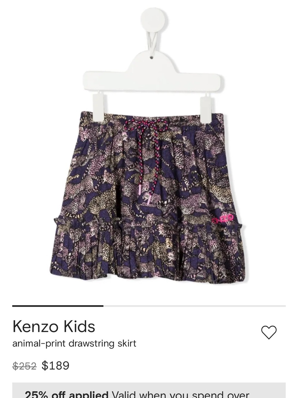 Kenzo kids Purple Animal-Print Drawstring Skirt size 8a